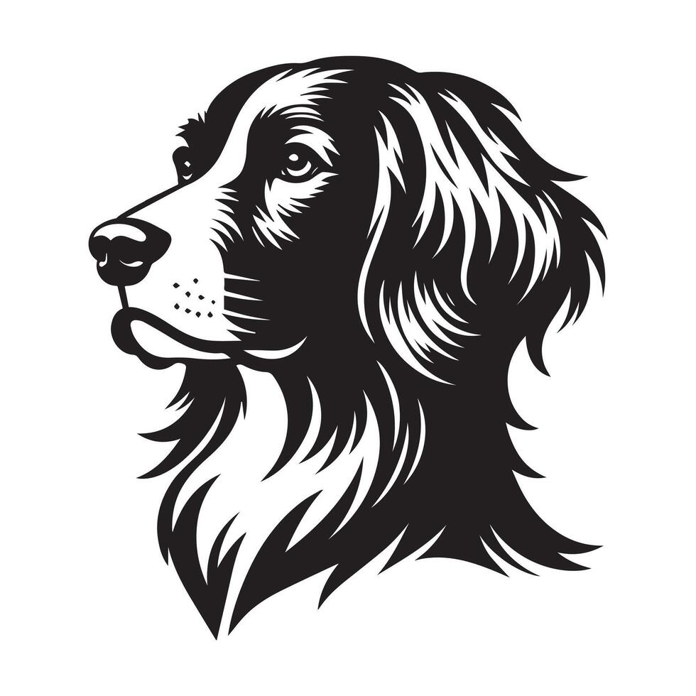 A Dignified Brittany Spaniel dog face illustration in black and white vector