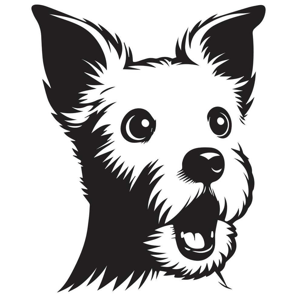 A Surprised West Highland White Terrier Dog Face illustration in black and white vector