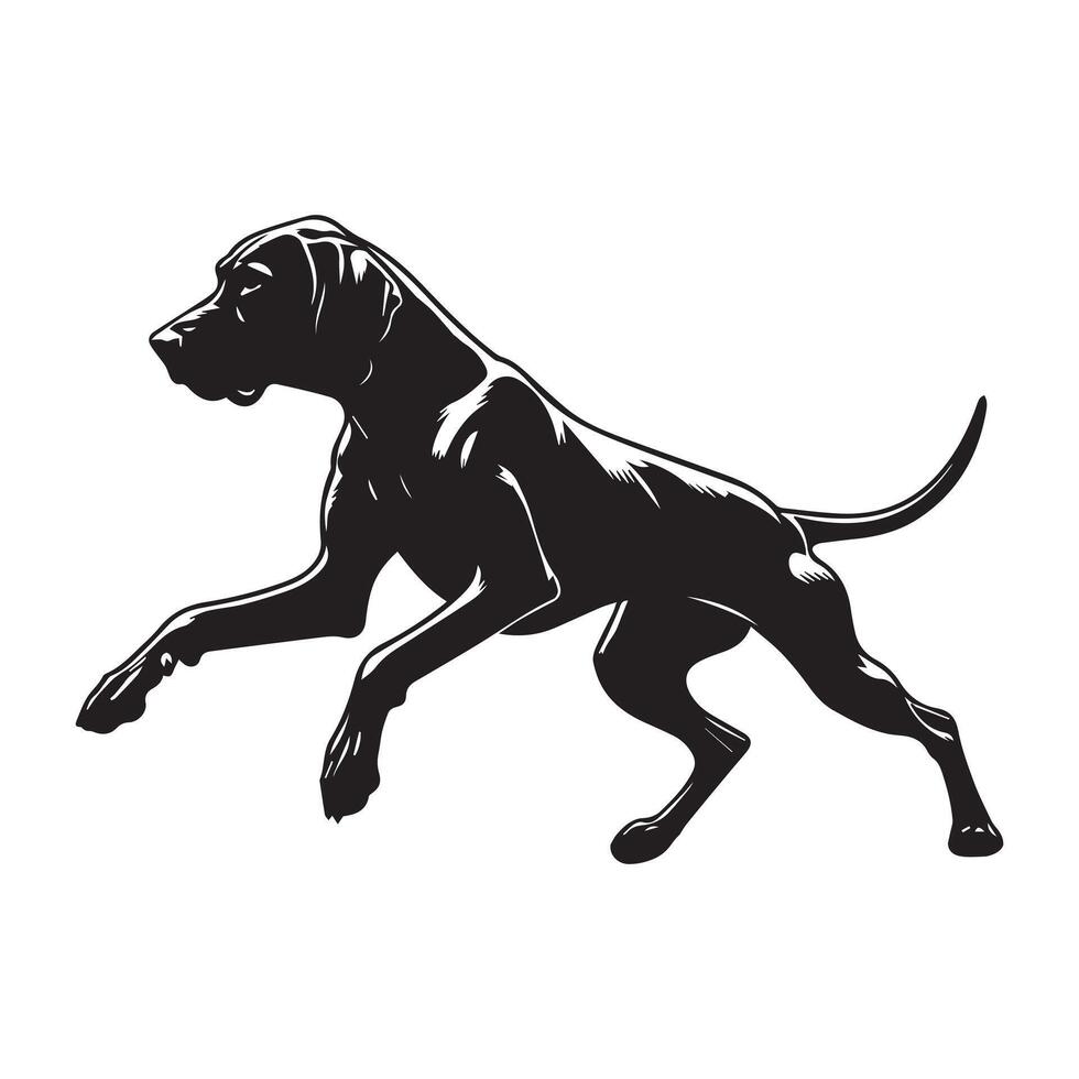 Focused Vizsla Retrieving Object illustration in black and white vector