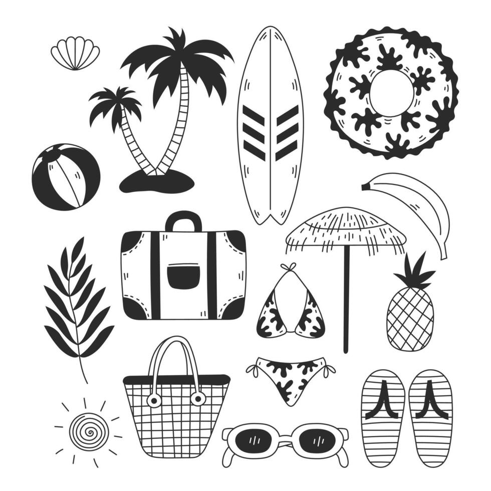 Summertime Beach Doodles set vector