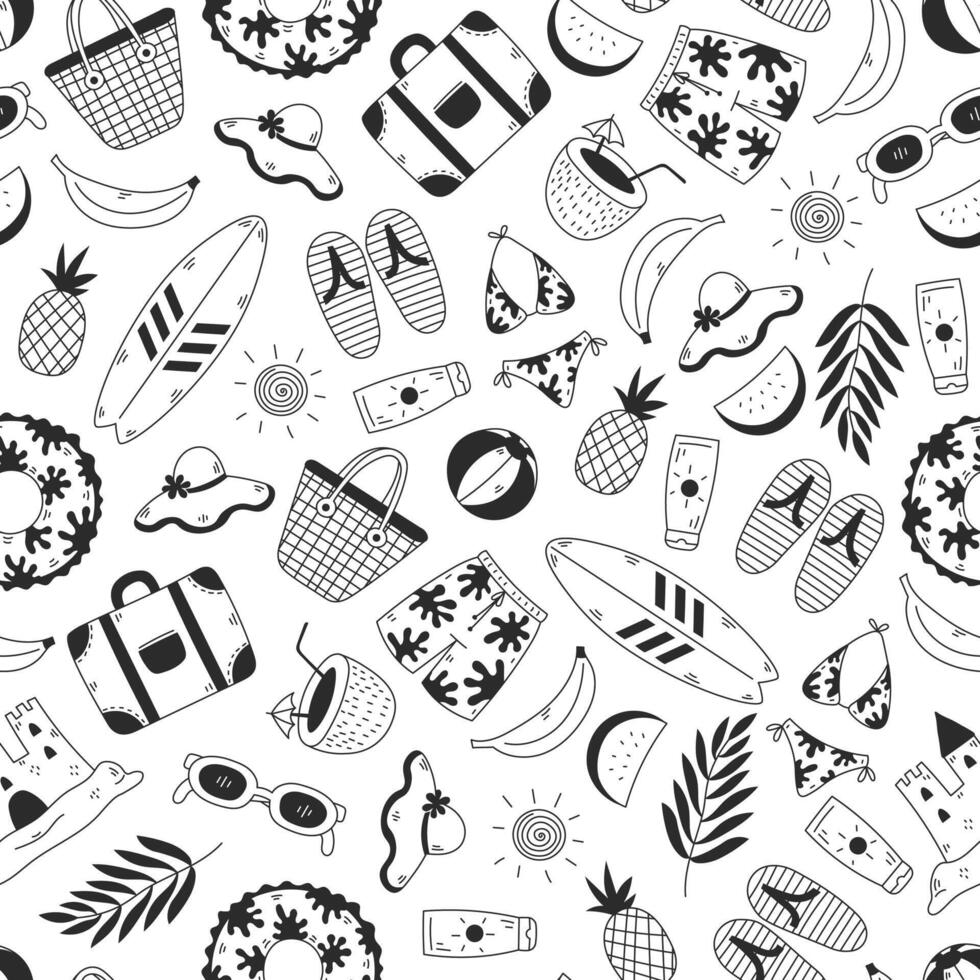 Summer Beach Doodle Icons Seamless Pattern vector