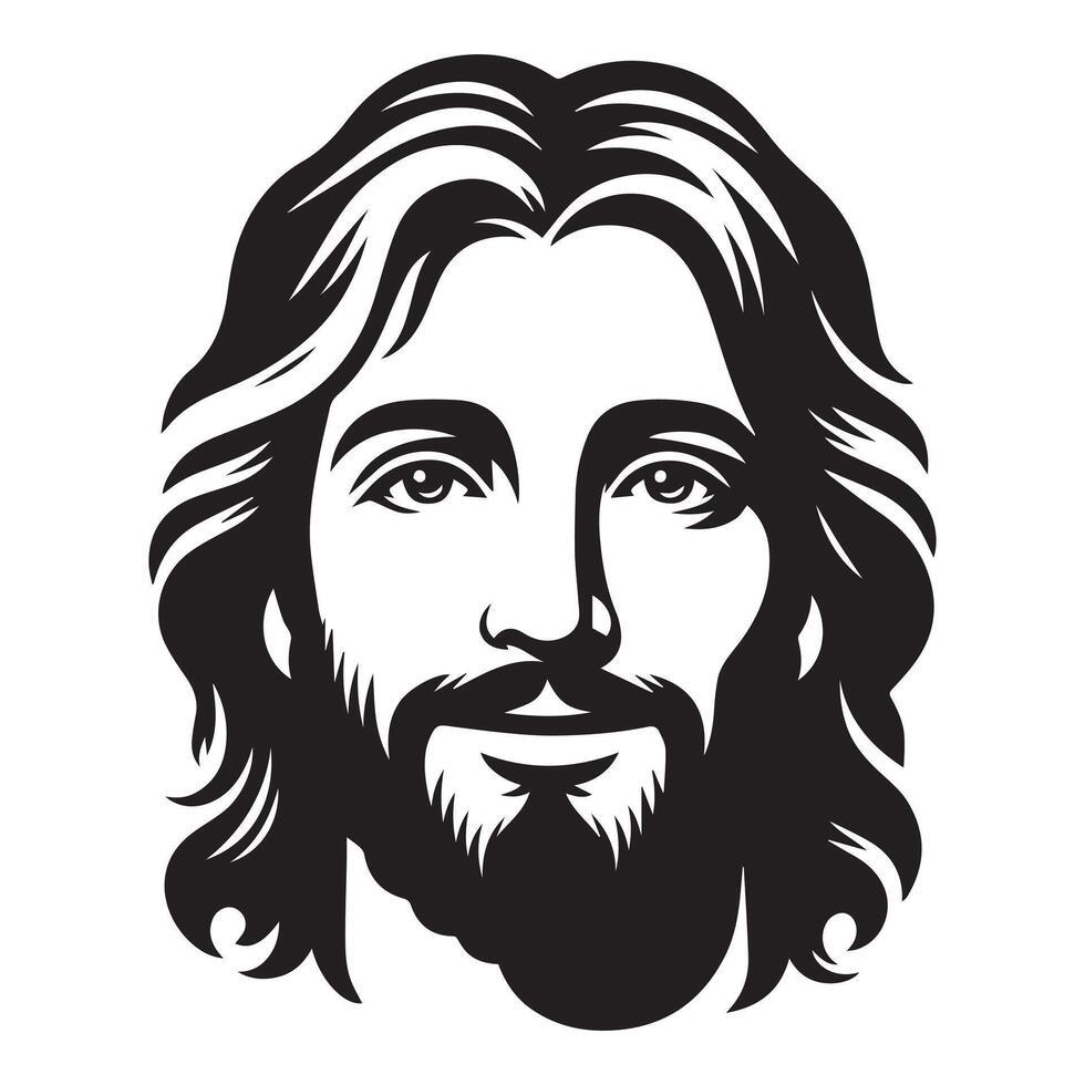 Jesus loving expression face illustration in black and white vector