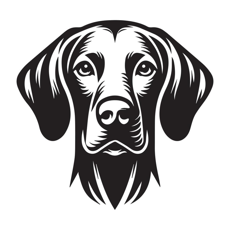 A Curious Vizsla dog face illustration in black and white vector
