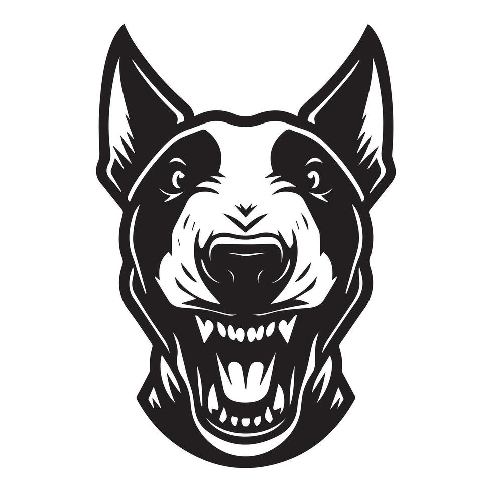 An Angry Bull Terrier Dog Face illustration in black and white vector