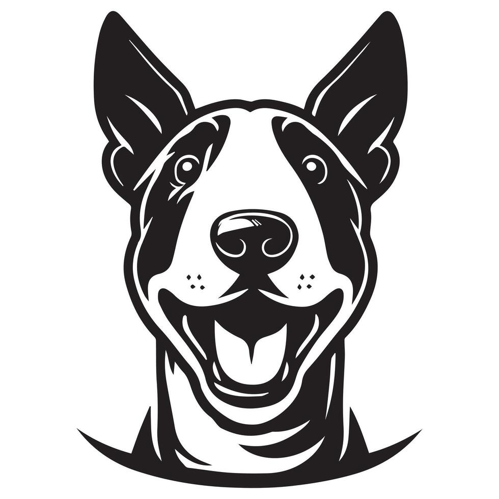 A Excited Bull Terrier Dog Face illustration in black and white vector