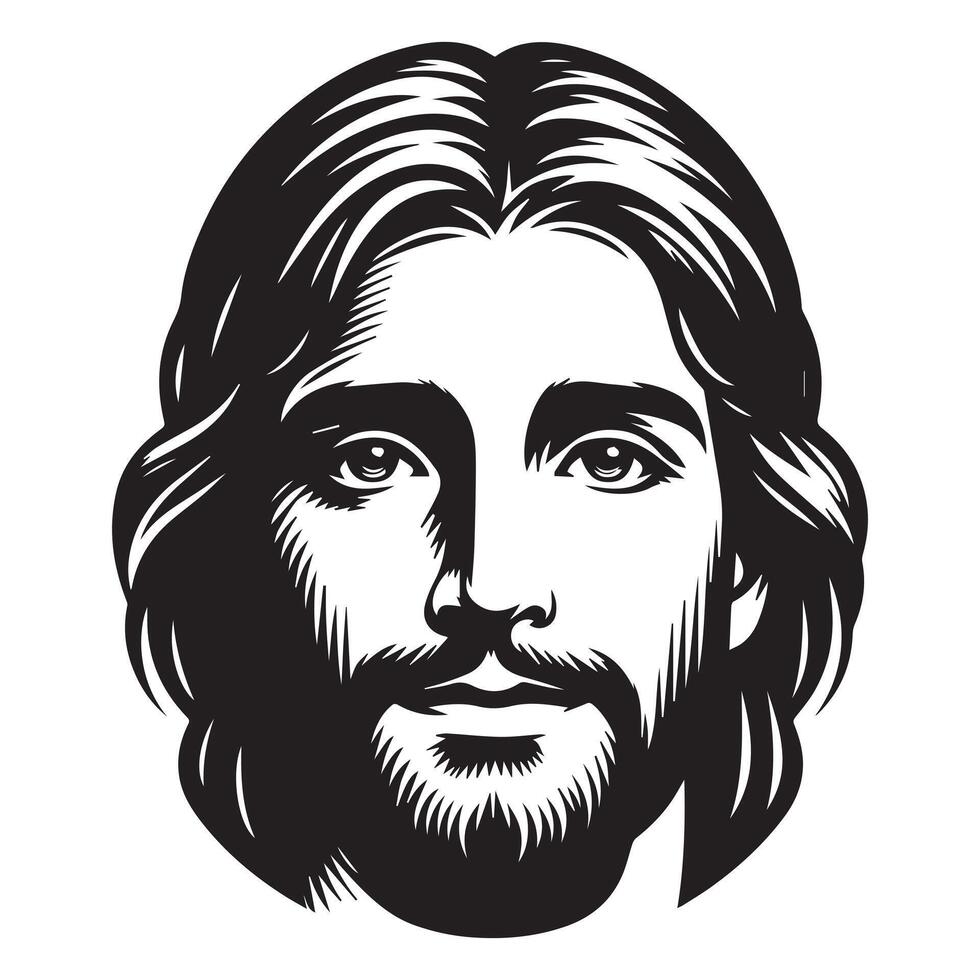Jesus with a tender look face illustration in black and white vector