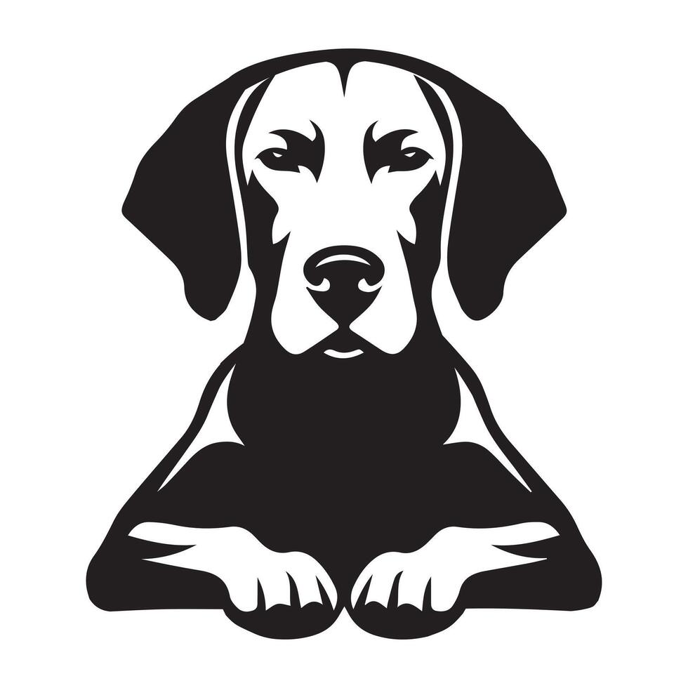 A Relaxed Vizsla dog face illustration in black and white vector