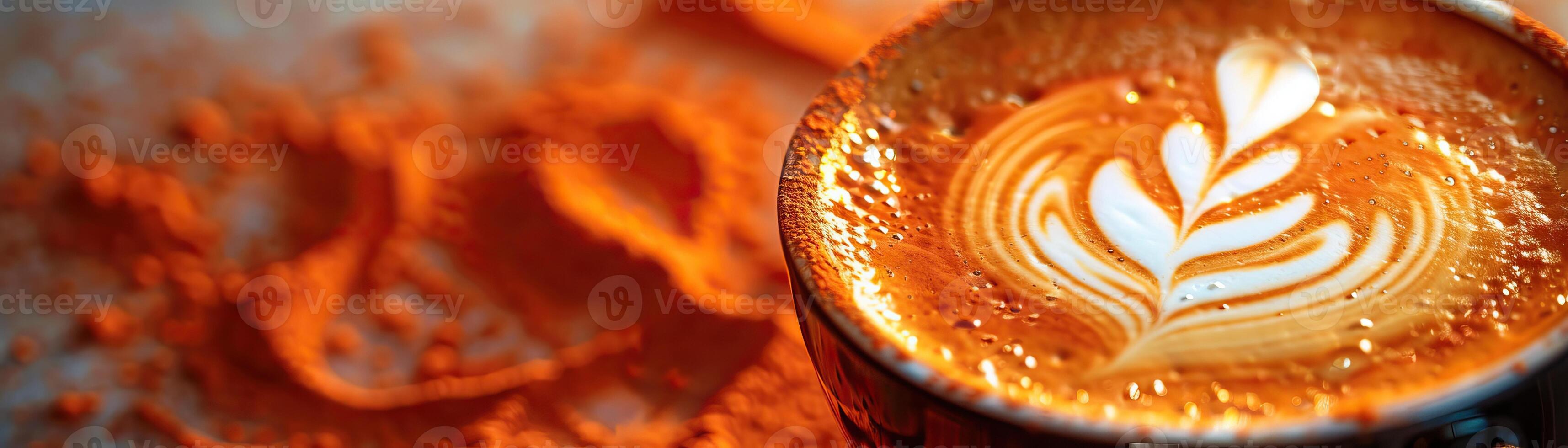 latte art coffee cup with red orange powder photo