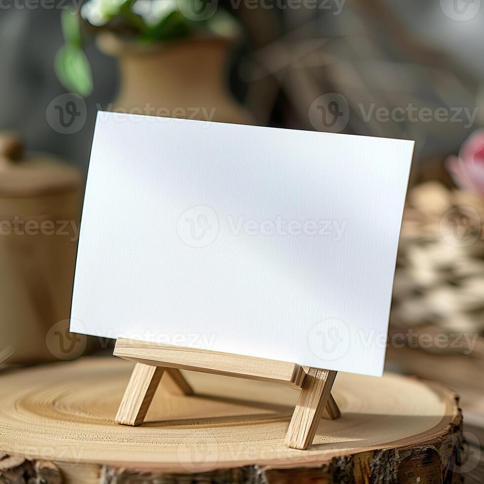 Blank paper on a wooden easel. photo