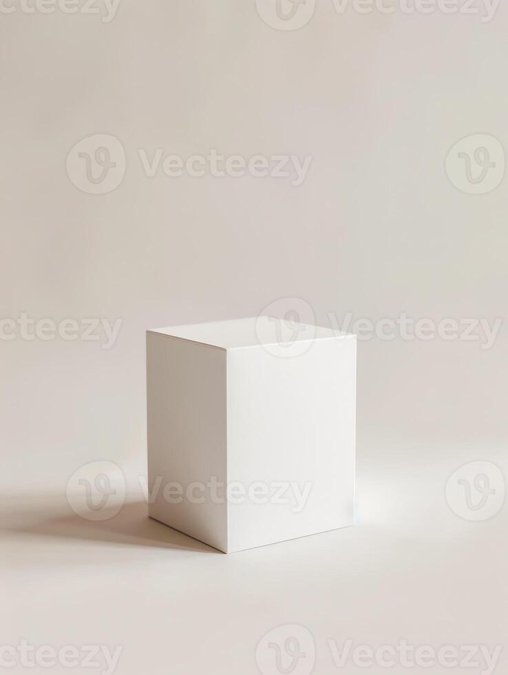 A white cube on a beige background. photo