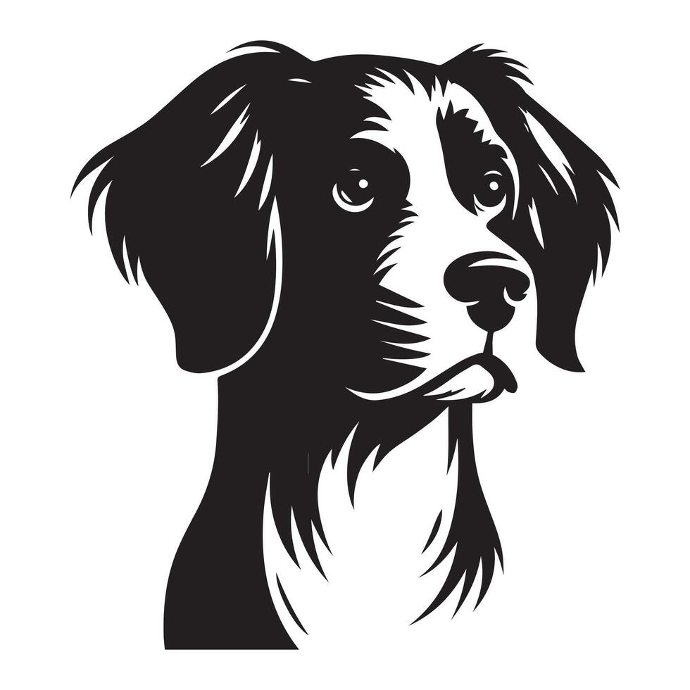 A Confident Brittany Spaniel dog face illustration in black and white vector