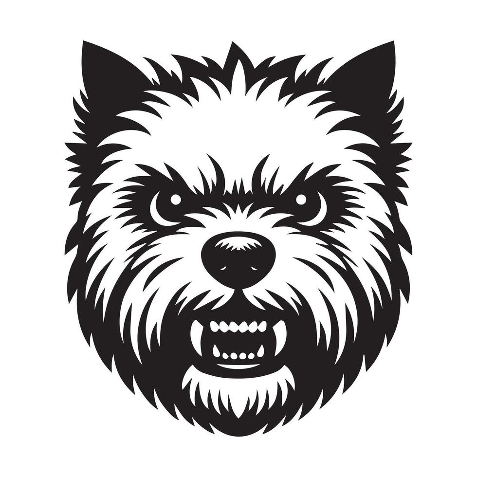 illustration of An Angry West Highland White Terrier Dog Face in black and white vector