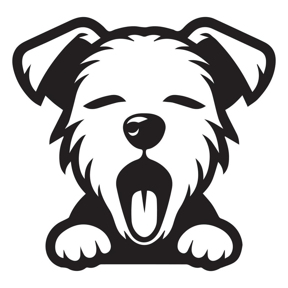 A Sleepy West Highland White Terrier Dog Face illustration in black and white vector