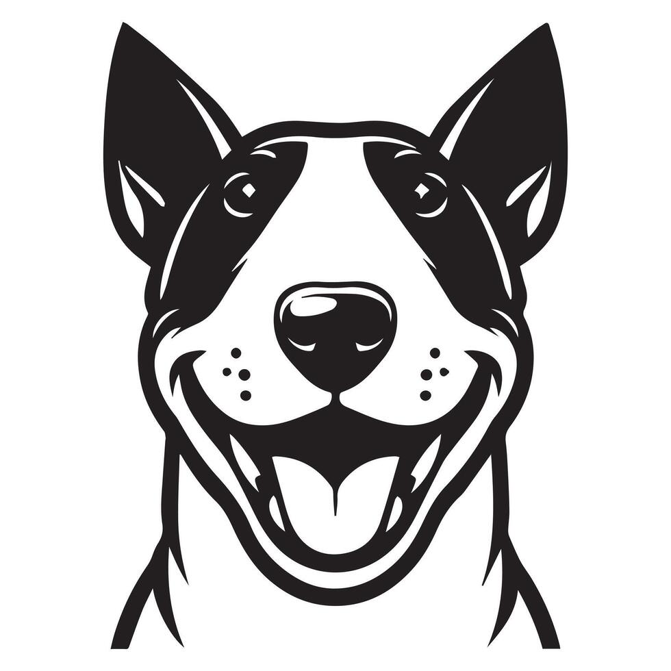 A Cheerful Bull Terrier Dog Face illustration in black and white vector