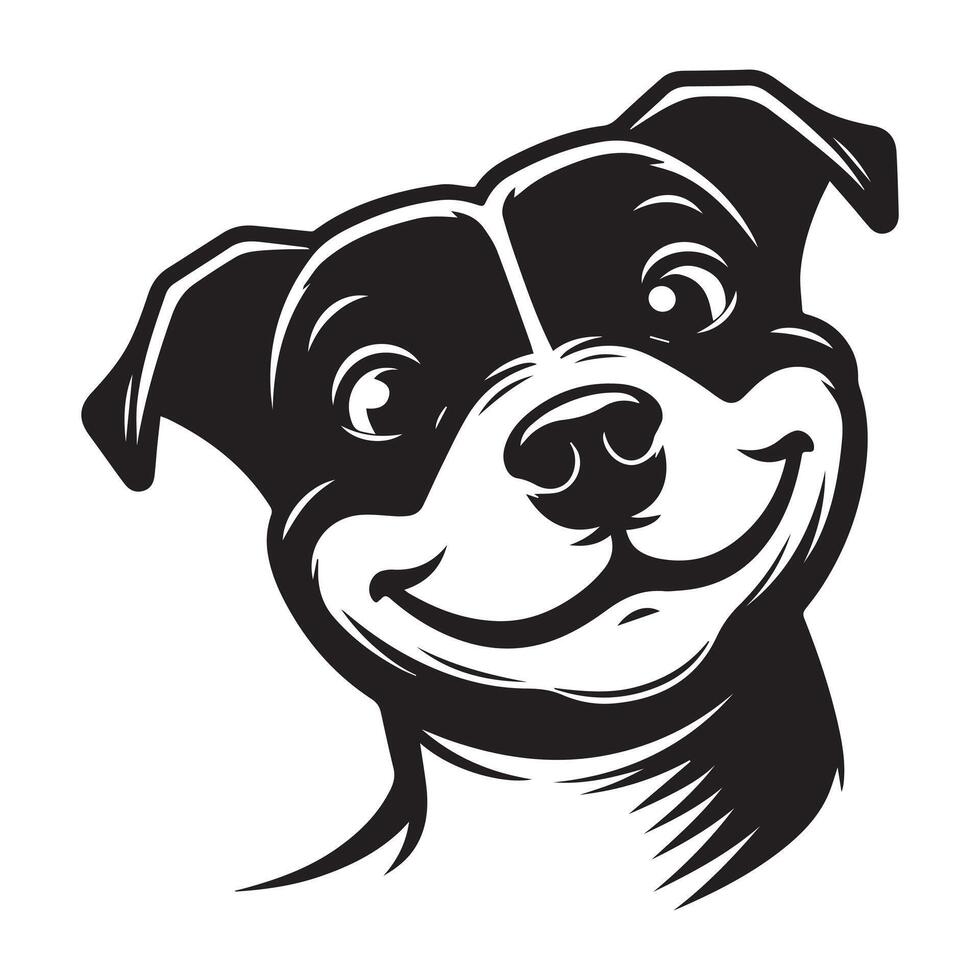 illustration of An Amused Staffordshire Bull Terrier Dog Face in black and white vector