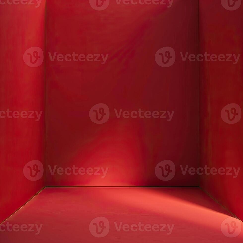 The image is a red room. The room is empty and has nothing in it. The walls, floor, and ceiling are all red. photo