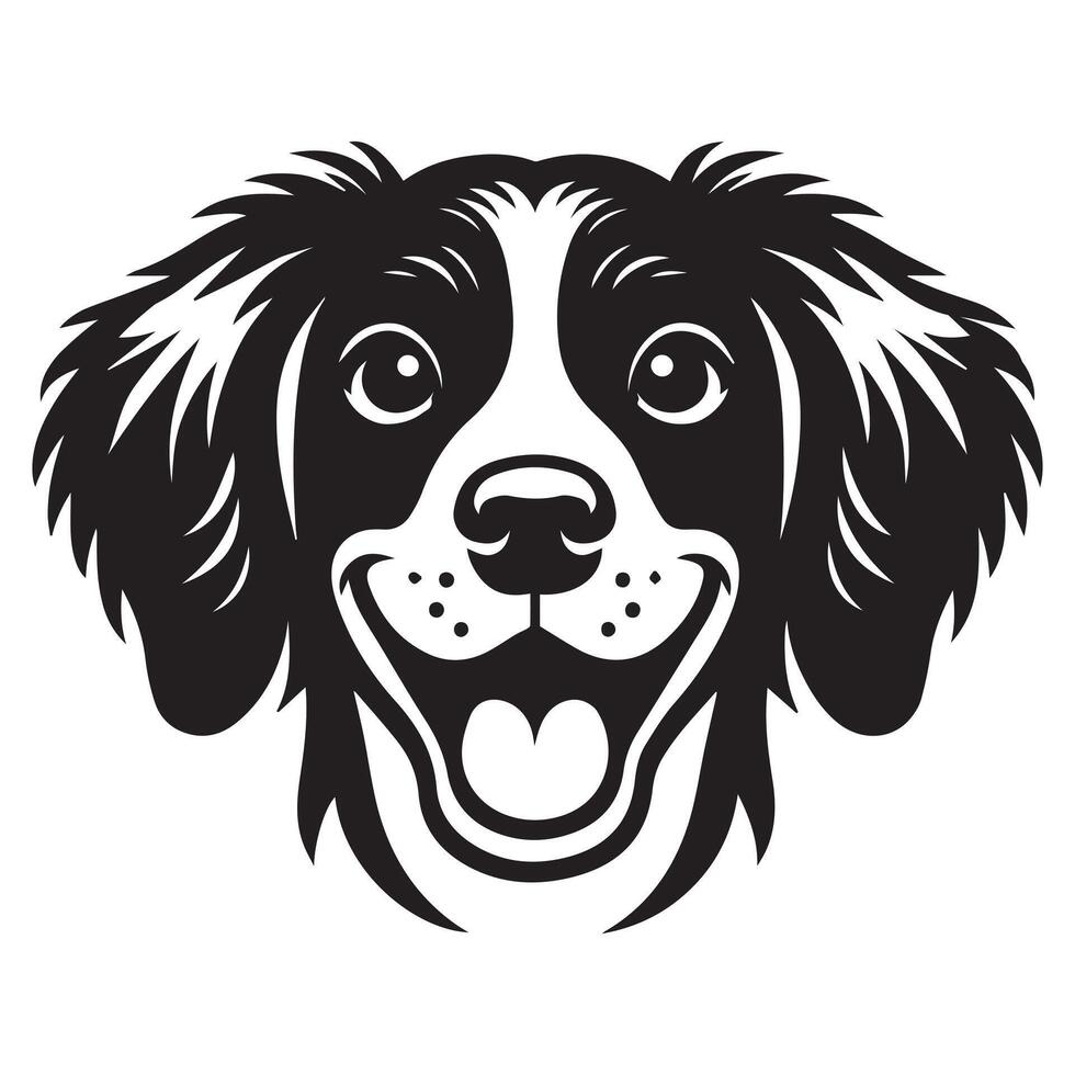A Cheerful Brittany Spaniel dog face illustration in black and white vector