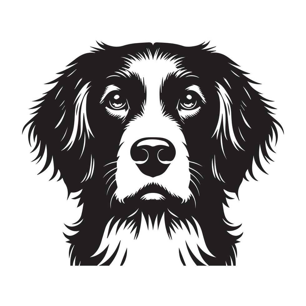 A Thoughtful Brittany Spaniel dog face illustration in black and white vector