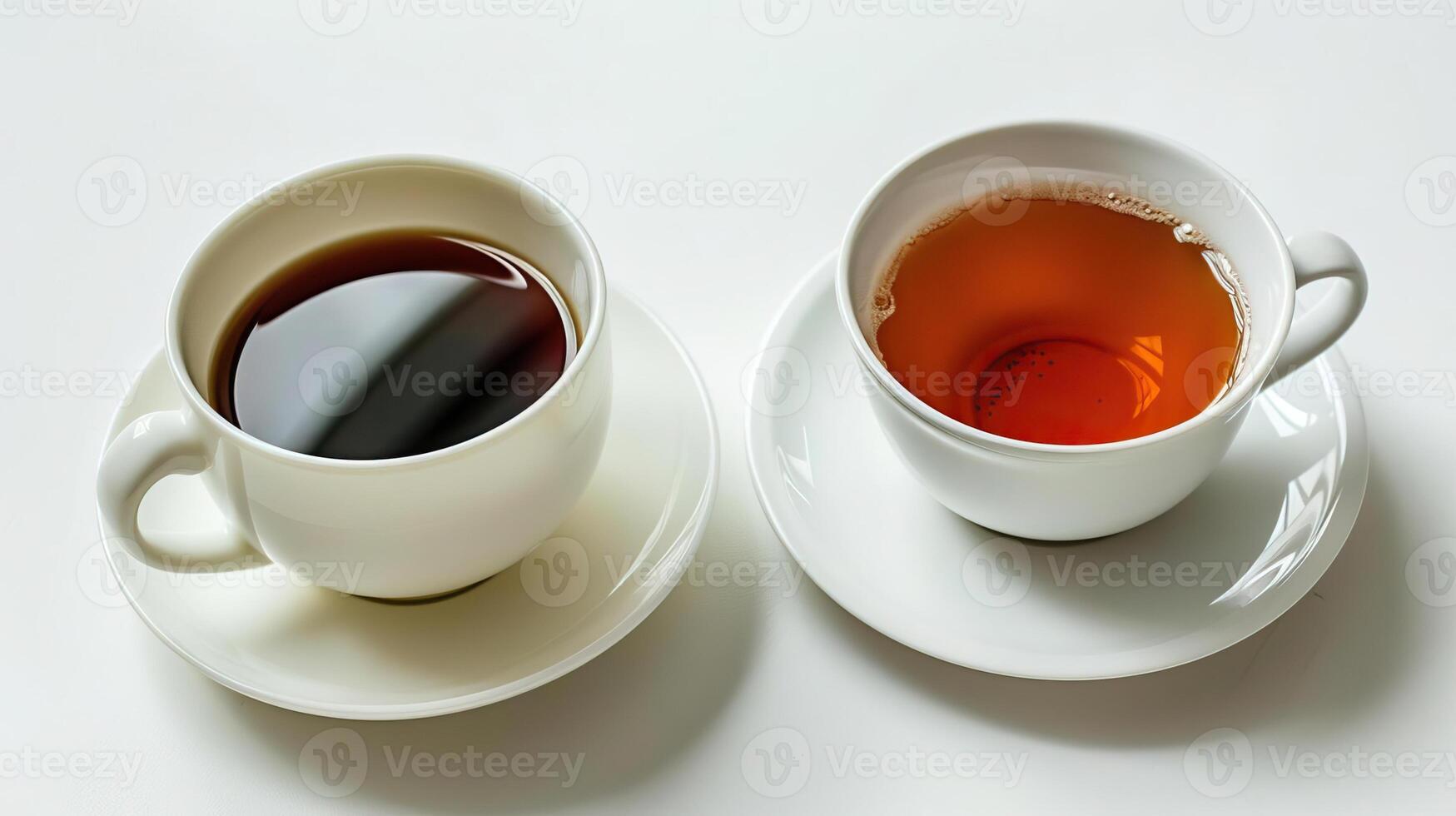 cup of coffee and cup of tea on white background photo