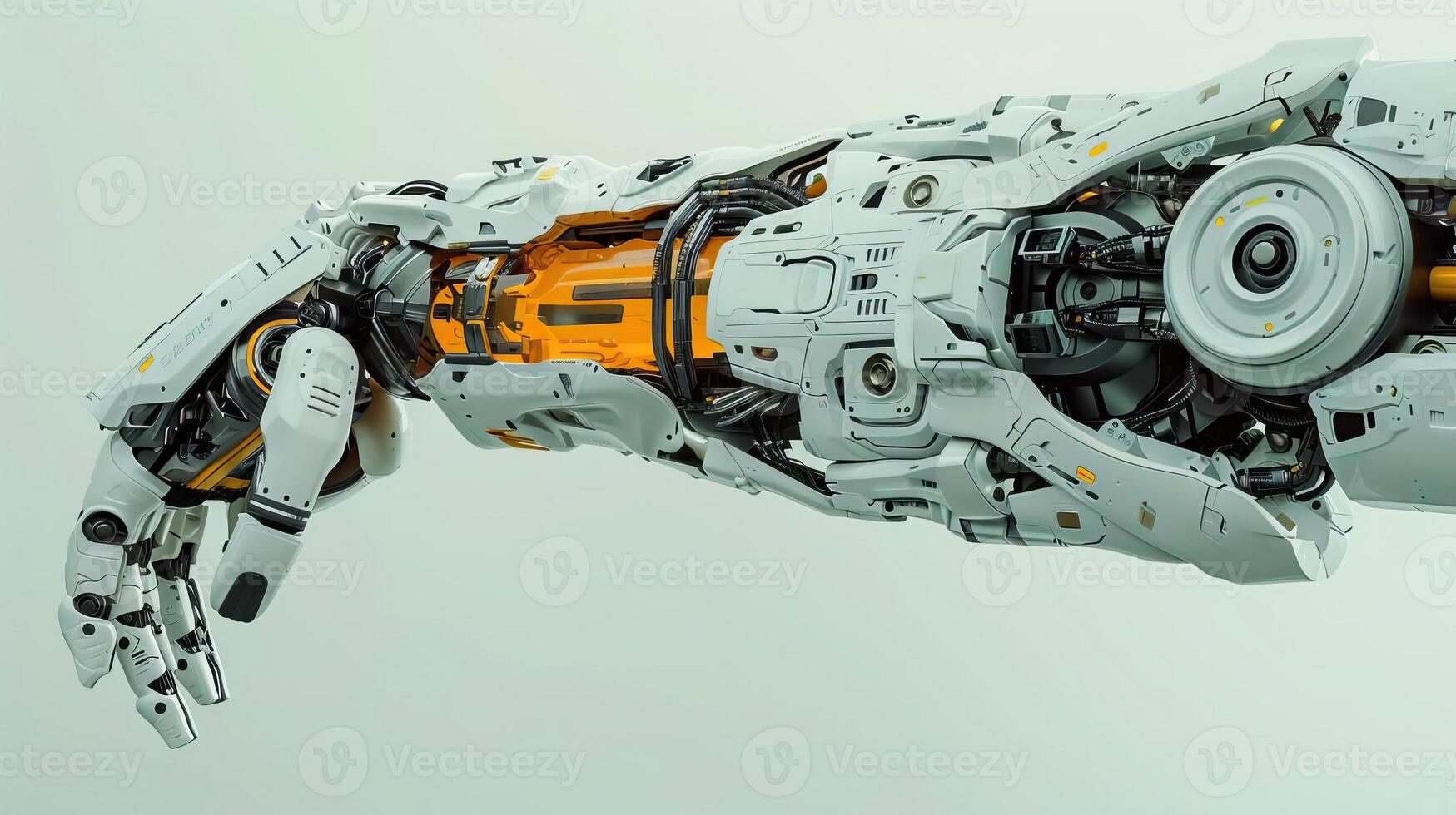 Detailed image of an advanced robots arm mechanism in side view Closeup of the intricate parts of a robot arm photo