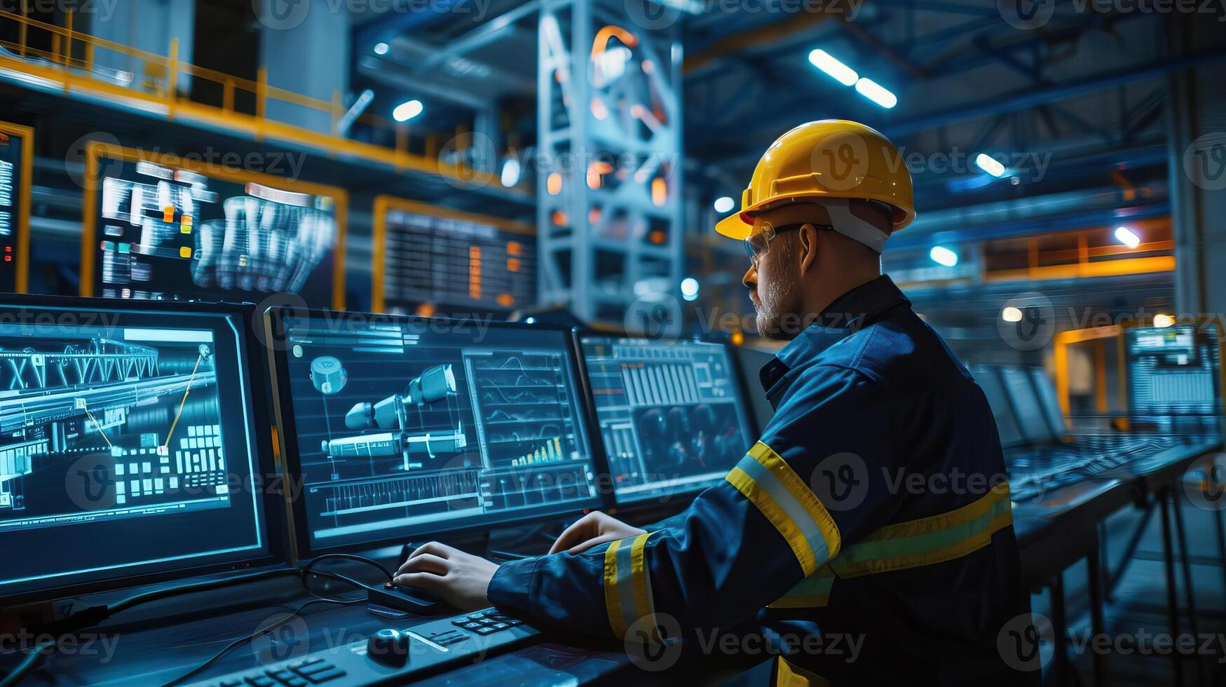 Engineer monitoring automation from a control room in a smart factory photo