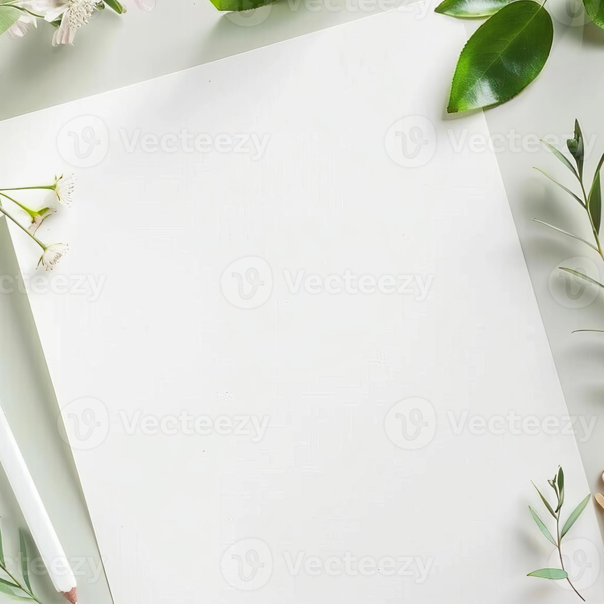 mockup empty, blank sheet of paper zoomed in, watercolor plants at the