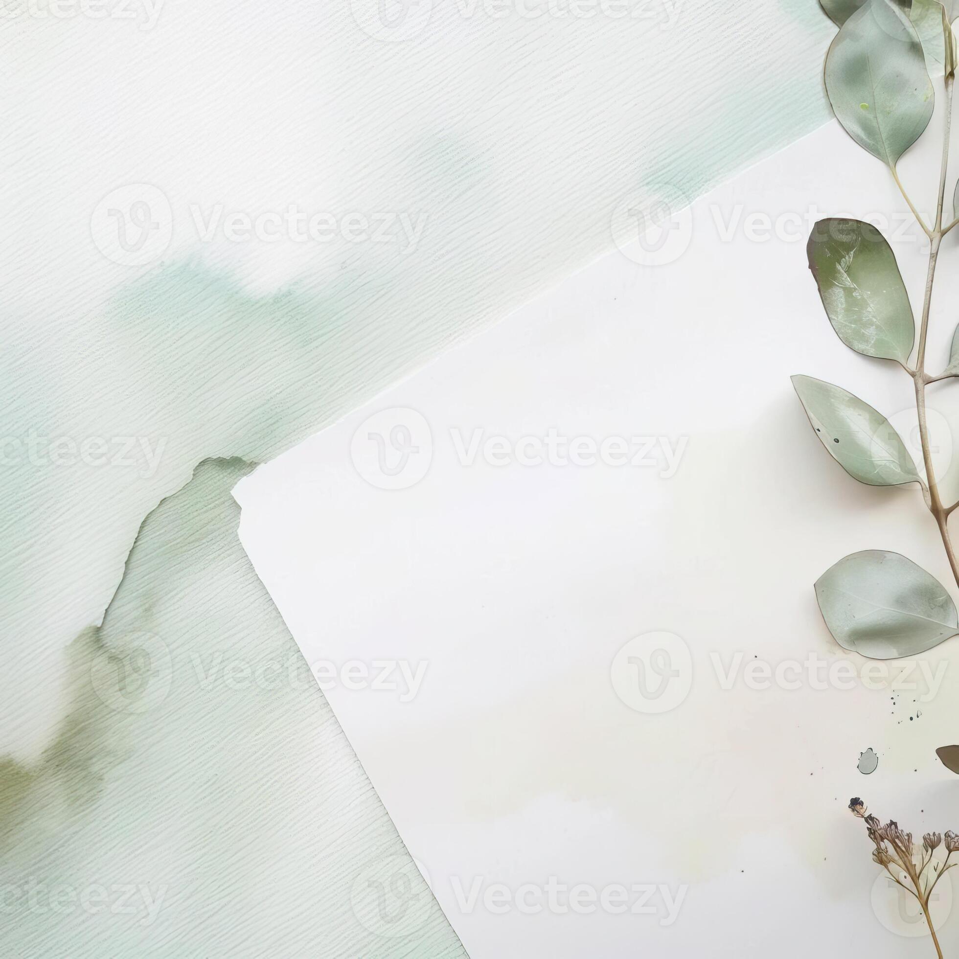 mockup empty, blank sheet of paper zoomed in, watercolor plants at the