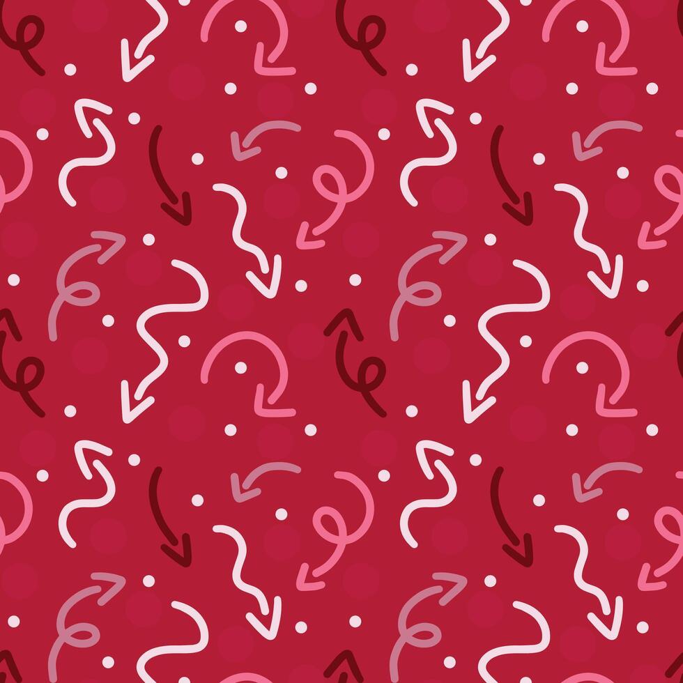 abstract seamless pattern of different doodle arrows on a red background vector