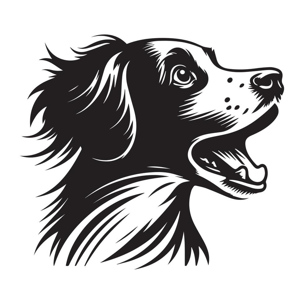 A Surprised Brittany Spaniel dog face illustration in black and white vector