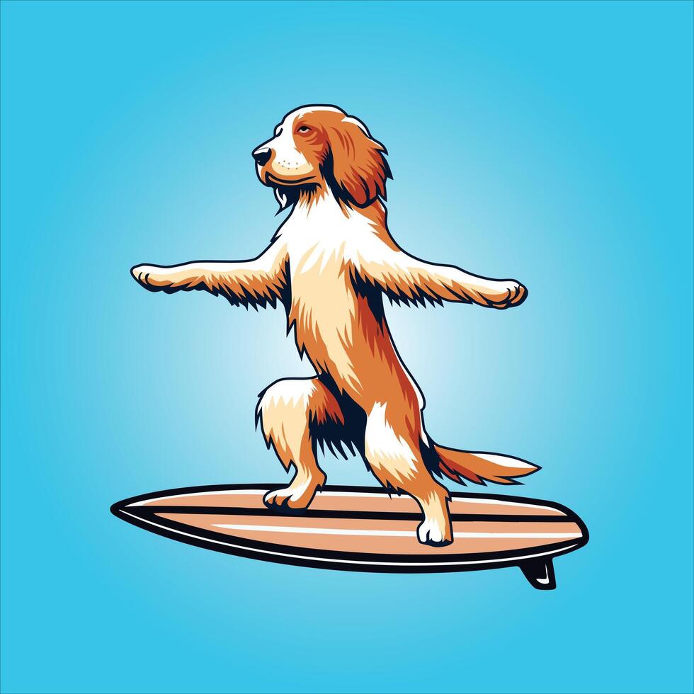Clumber Spaniel Dog playing surfboards Dog Surfing illustration vector