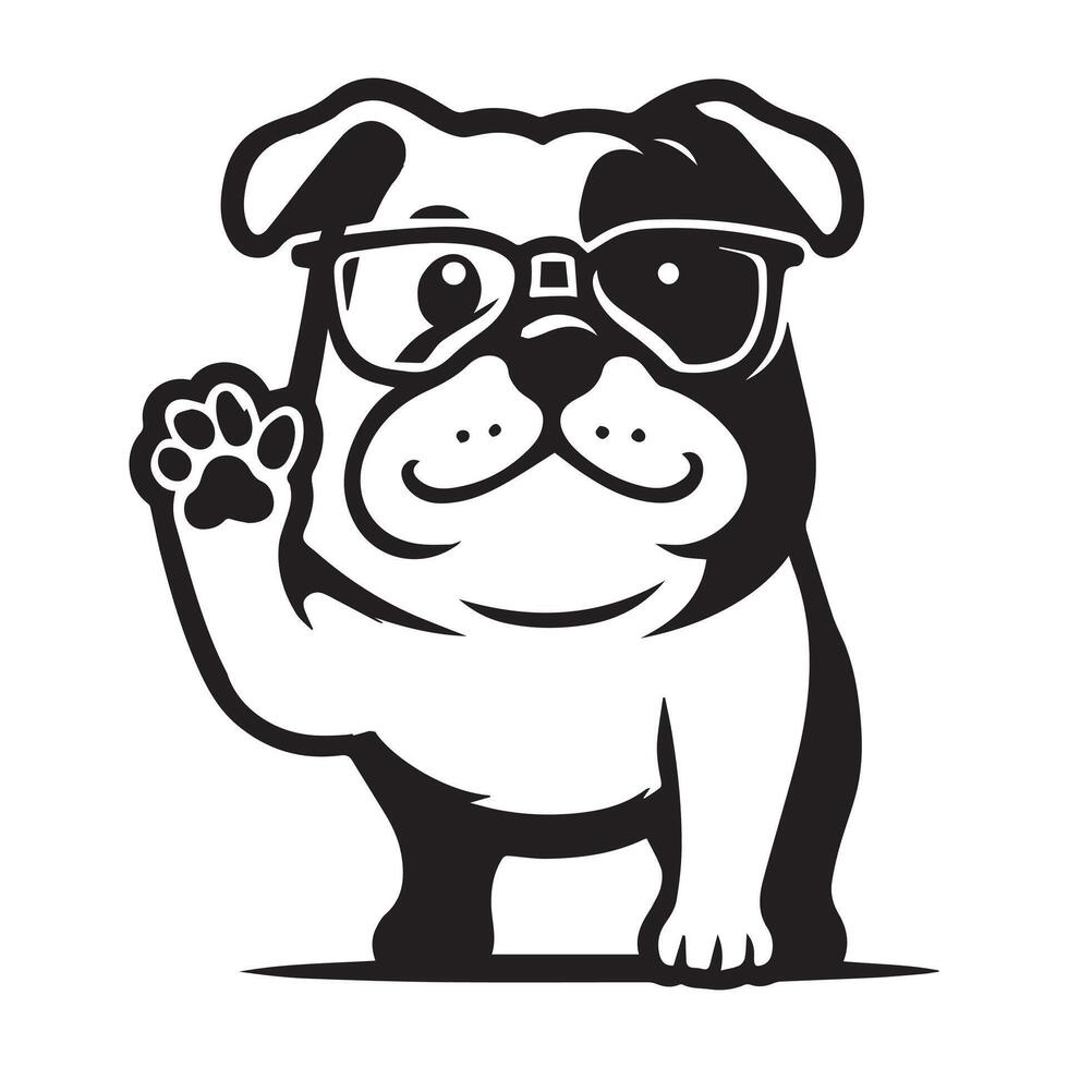Happy English Bulldog Waving illustration in black and white vector