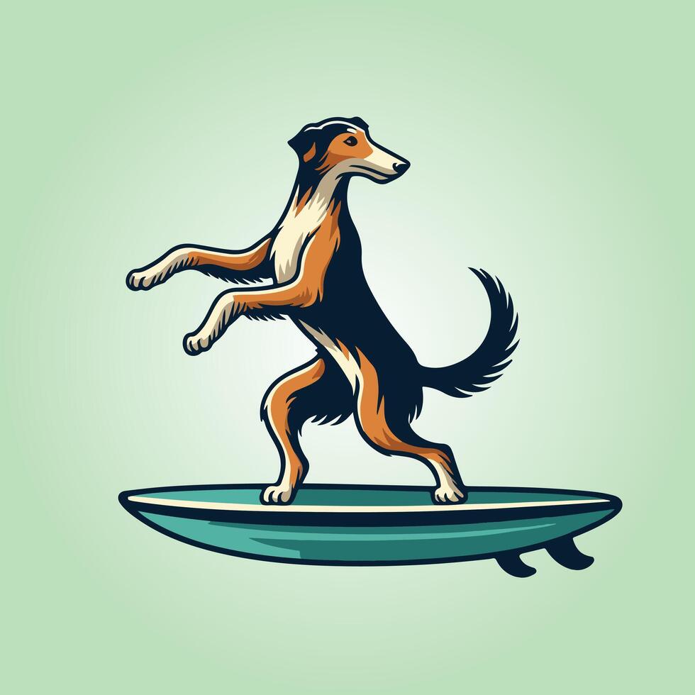 Scottish Deerhound Dog playing surfboards Dog Surfing illustration vector