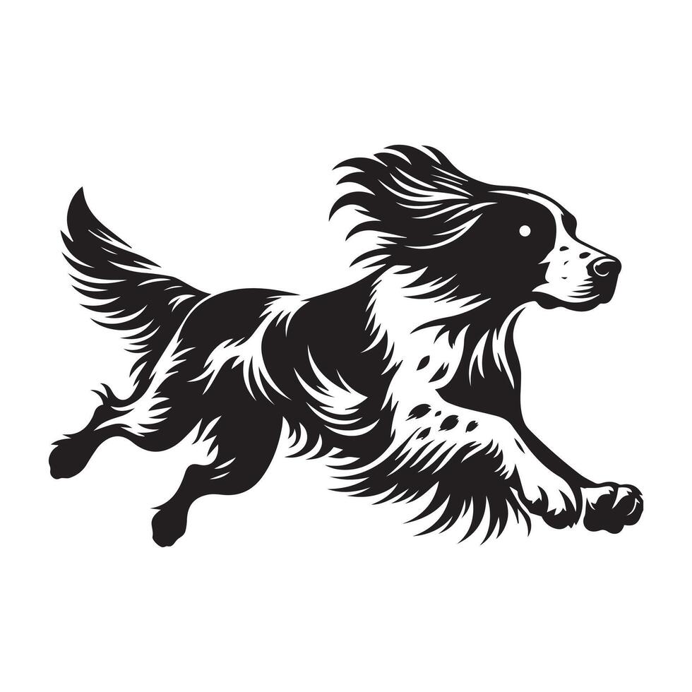 Brittany Spaniel Dynamic Dash illustration in black and white vector