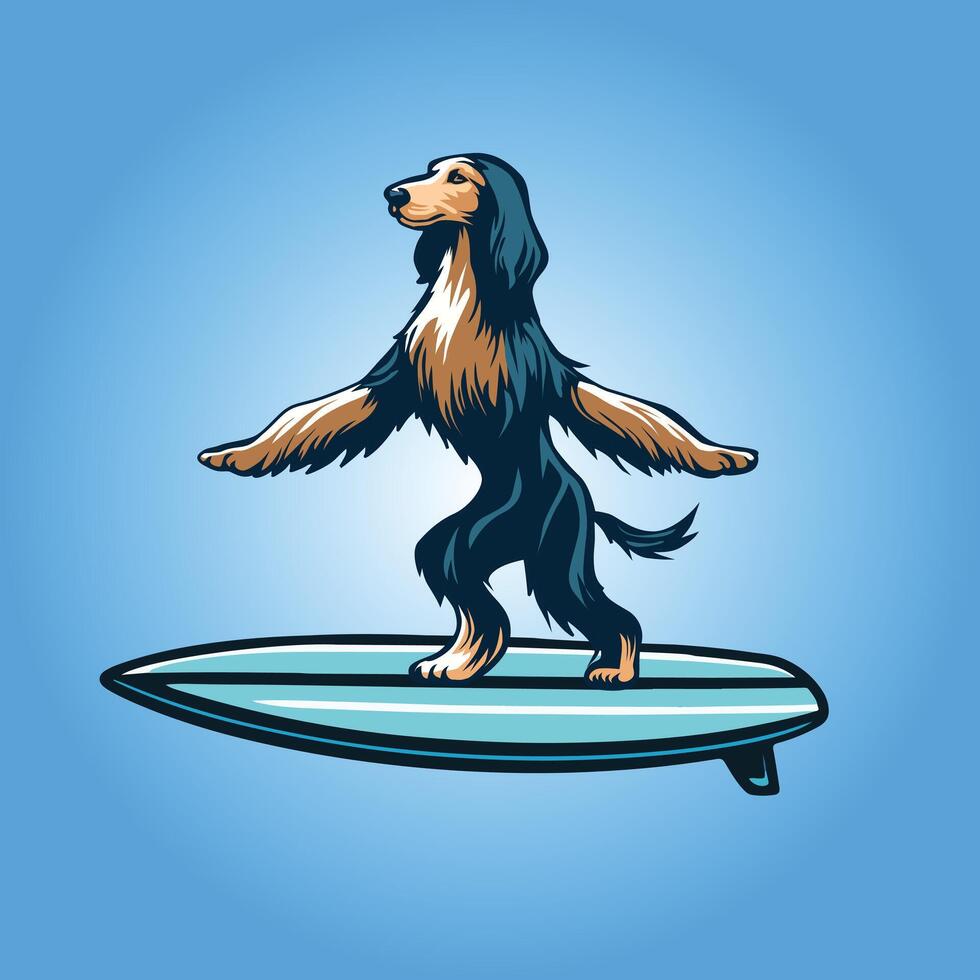 Afghan Hound Dog playing surfboards Dog Surfing illustration vector