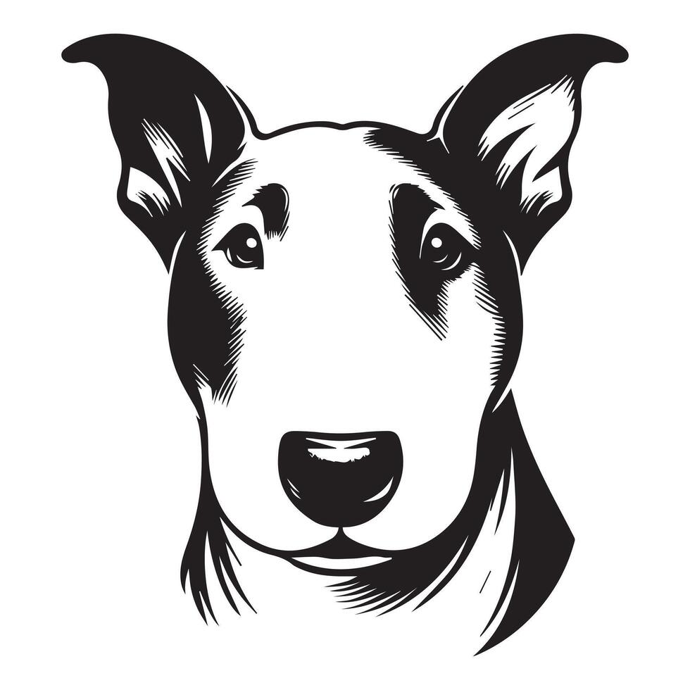 A Loving Bull Terrier Dog Face illustration in black and white vector