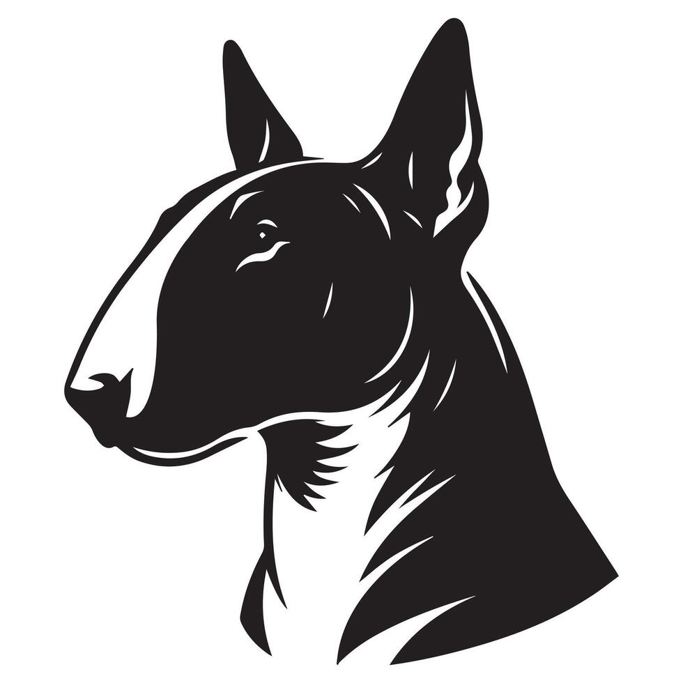A Pensive Bull Terrier Dog Face illustration in black and white vector
