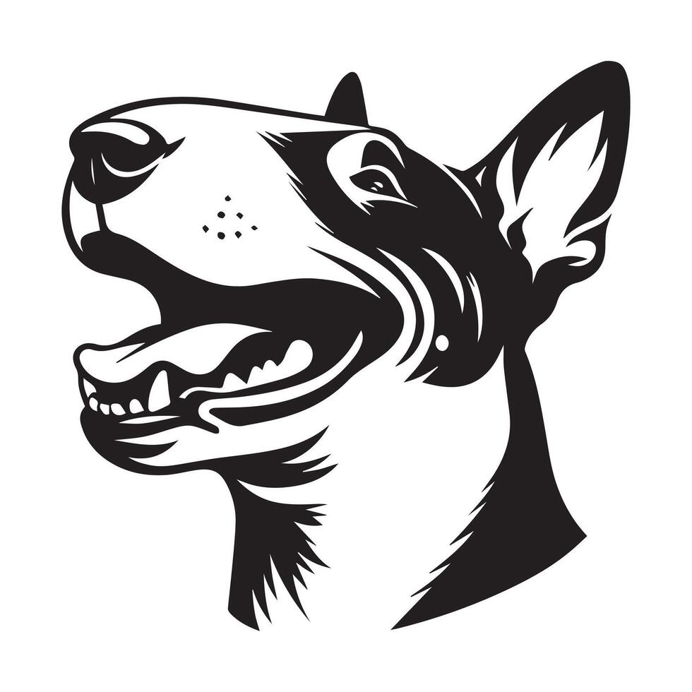 A Joyful Bull Terrier Dog Face illustration in black and white vector