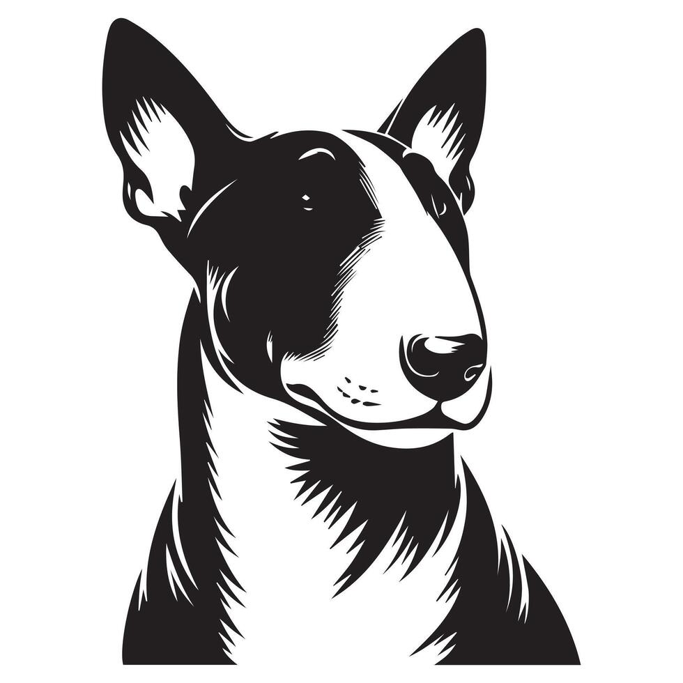A Dignified Bull Terrier Dog Face illustration in black and white vector