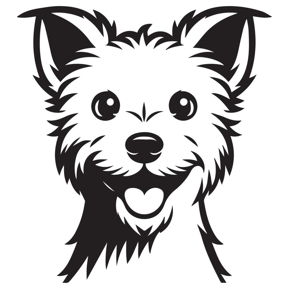 A Happy West Highland White Terrier Dog Face illustration in black and white vector