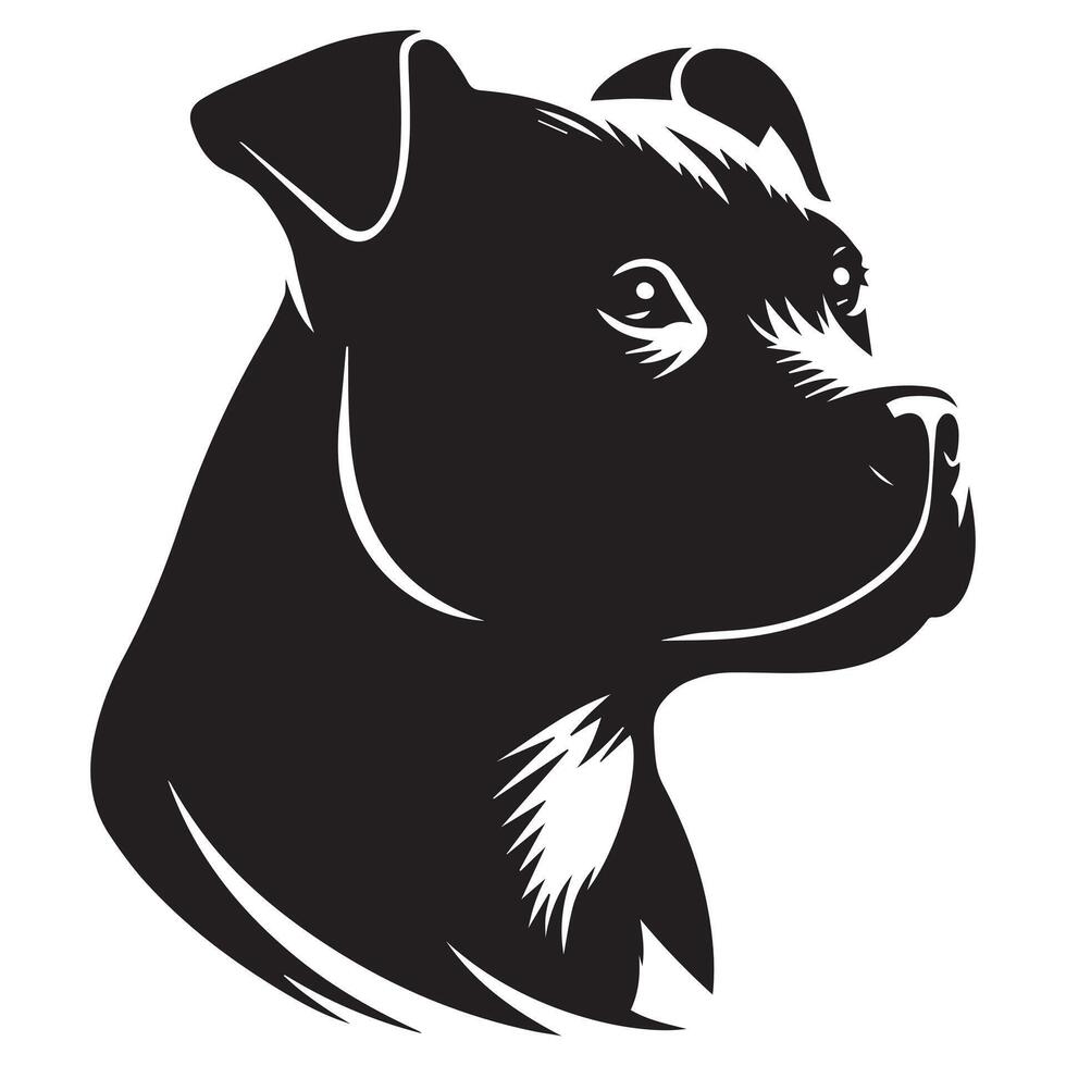 illustration of A Thoughtful Staffordshire Bull Terrier Dog Face in black and white vector