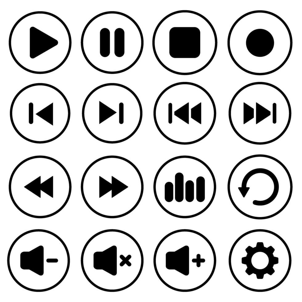 Play button icon. Media player control iconsillustration set. vector