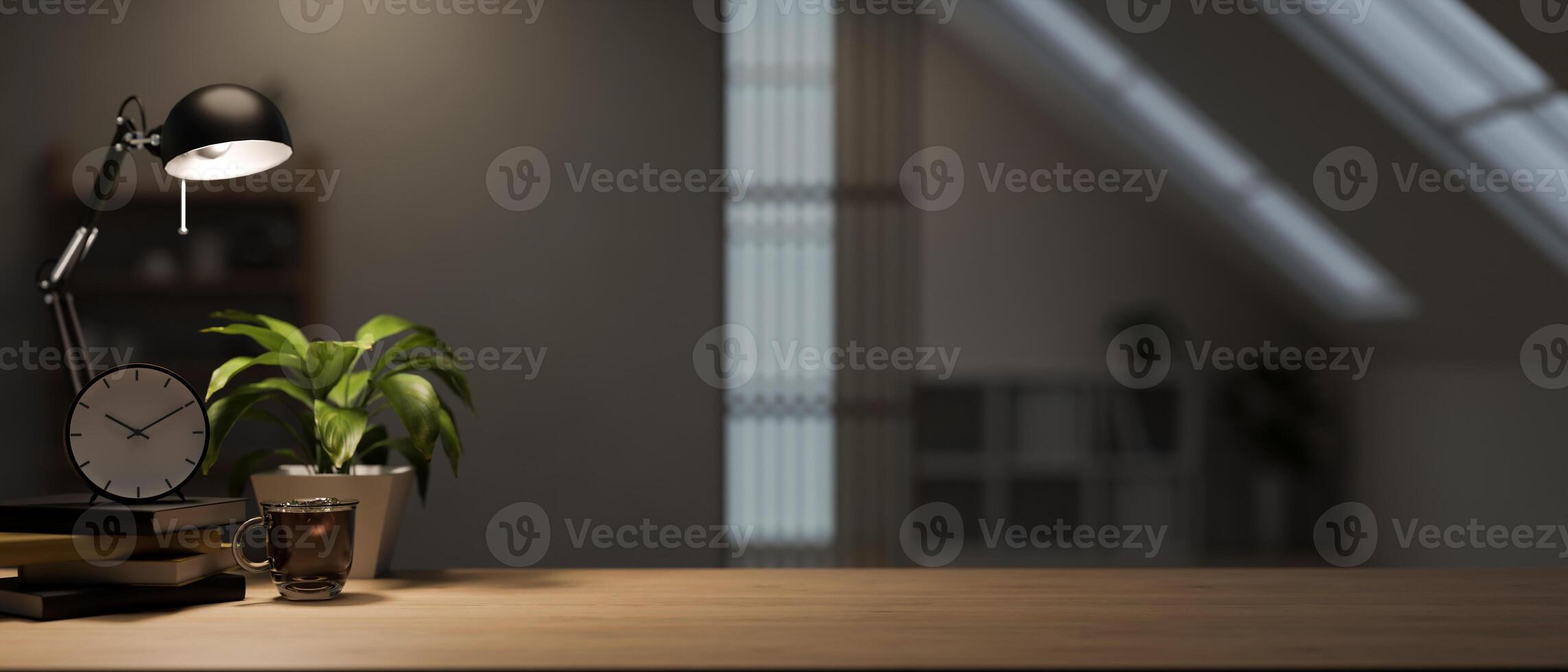 A copy space for displaying your product on a hardwood table in a room. photo