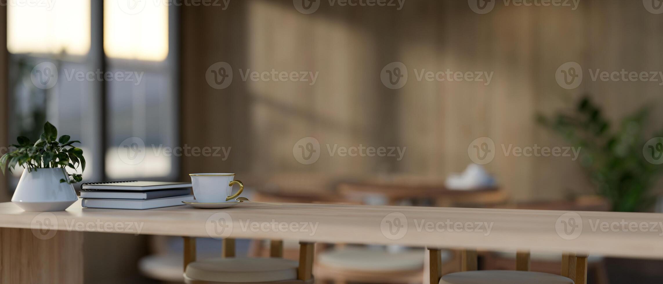A display space on a wooden table showcases products in a cozy wood room. photo