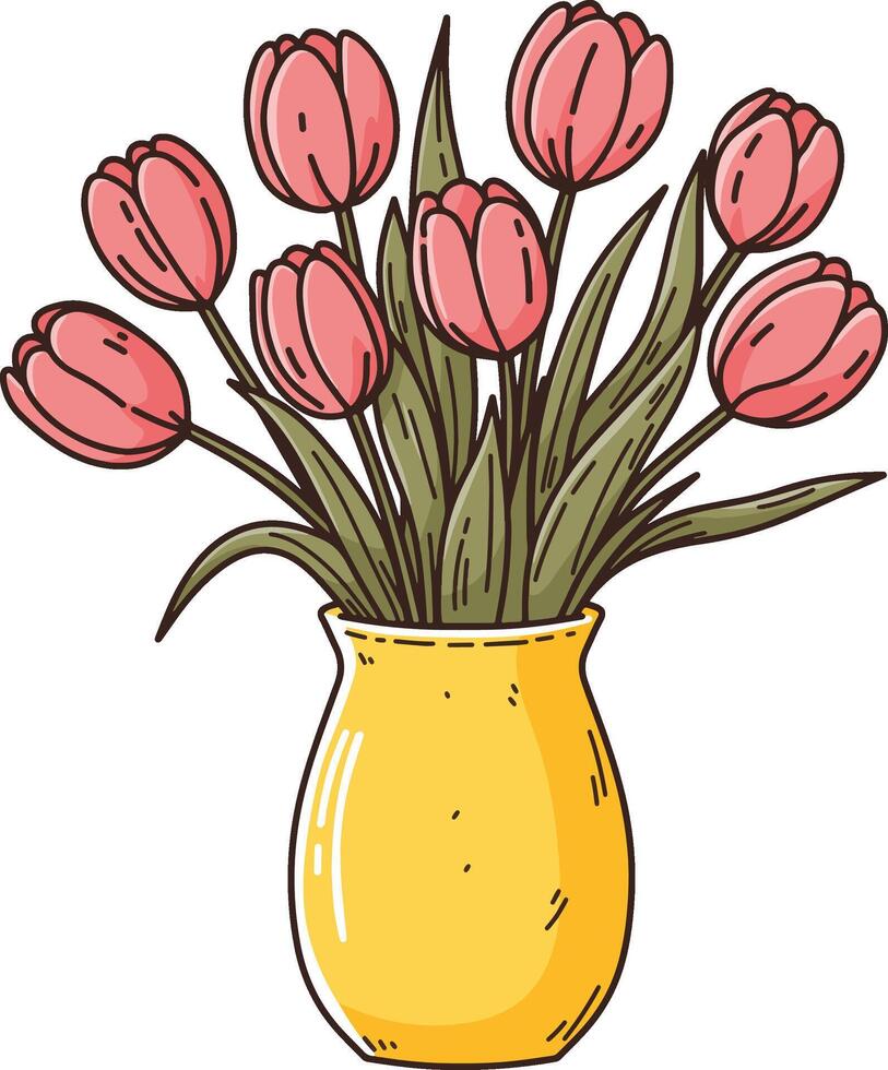 Tulips flower in vase illustrations vector