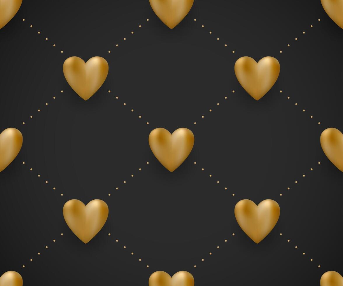 Seamless pattern with gold hearts on a black background for Valentine Day. Illustration. vector