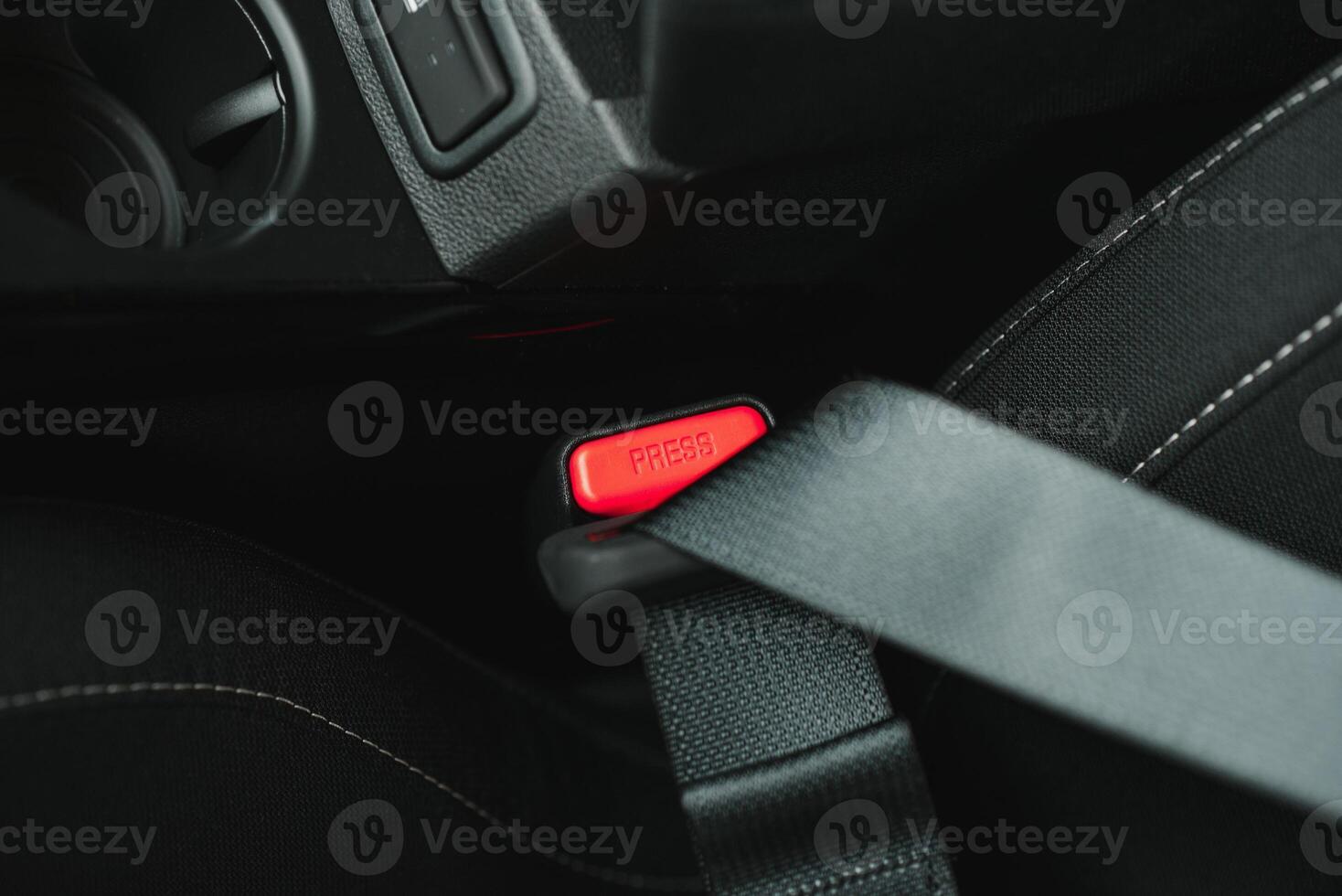 seat belt on a black leather chair photo