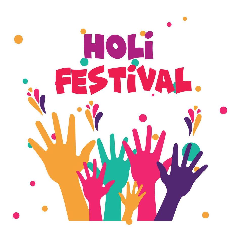 Holi festival background. Happy Holi Text with People dancing, playing with Colors, vector