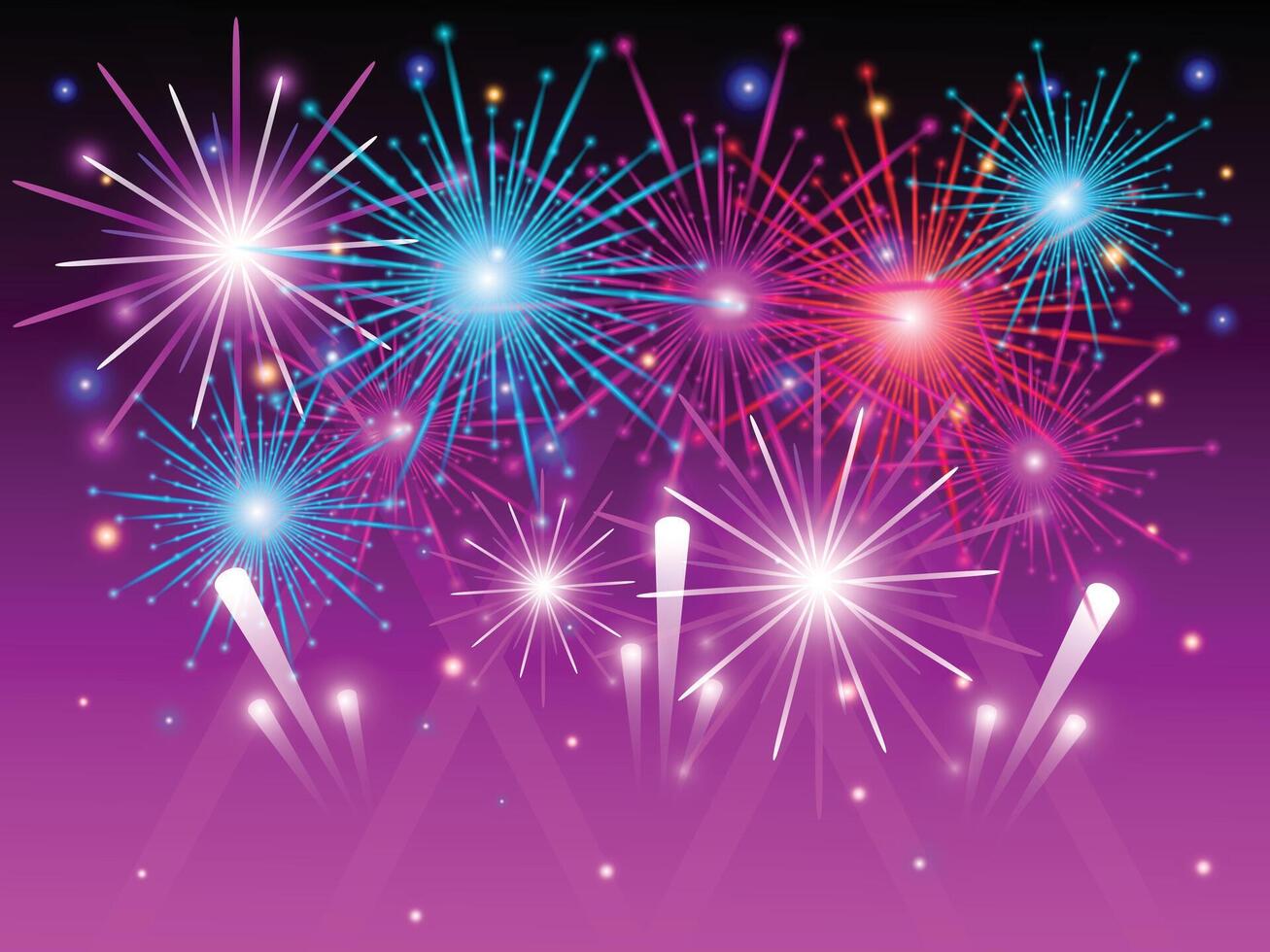 Colorful realistic bursting fireworks background vector