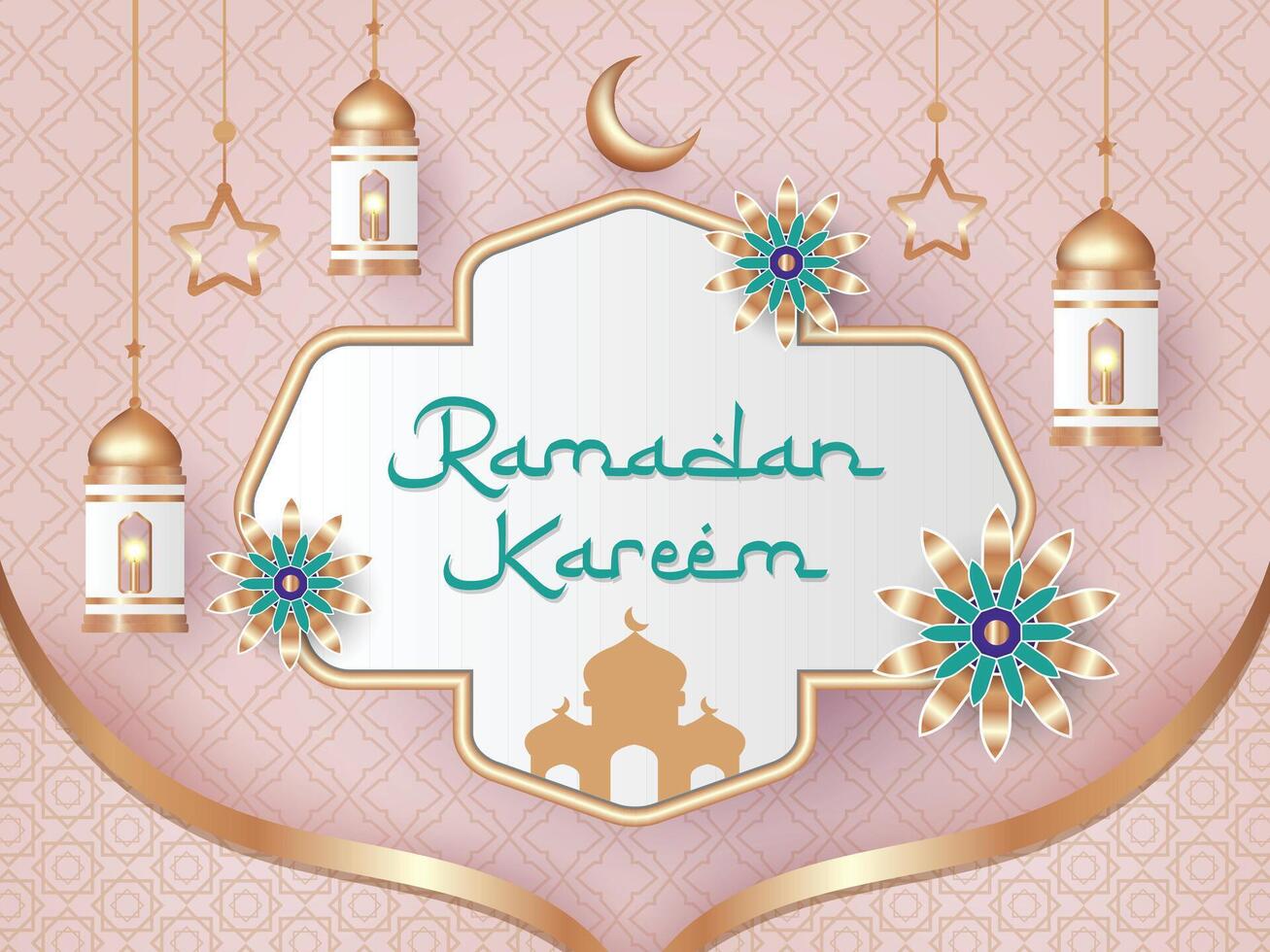 Ramadan Kareem, Invitation, Greeting card design, Lamp and masjid vector