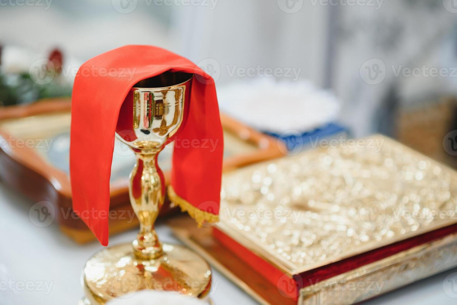 Priest during a wedding ceremony - nuptial mass. photo